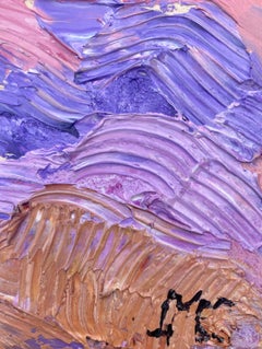 Colorful French Landscape Impressionist Oil Painting Pink and Purple Mountains