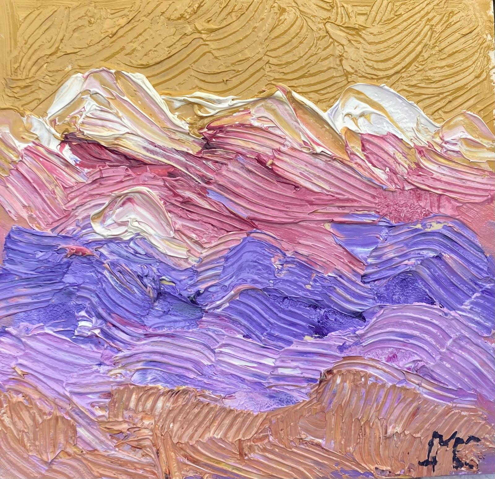 Maggy Clarysse Landscape Painting - Colorful French Landscape Impressionist Oil Painting Pink and Purple Mountains
