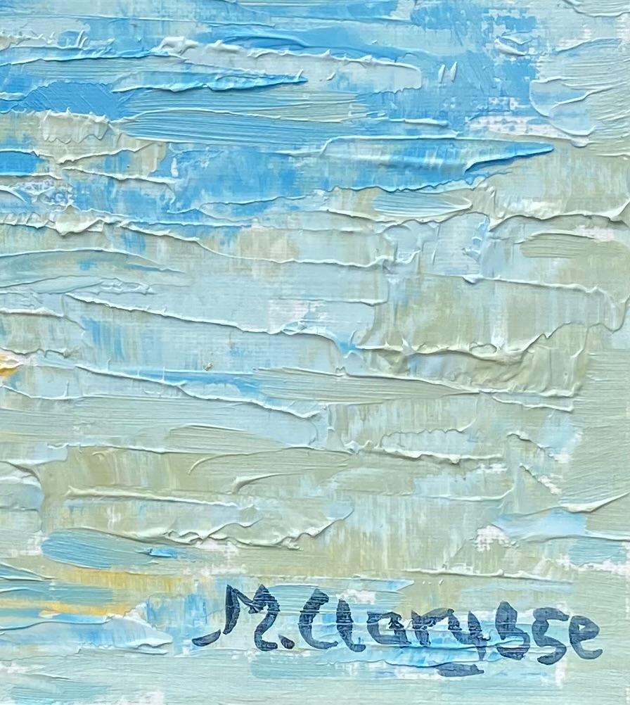 Colorful French Landscape Impressionist Oil Painting Sunset Over The Sea  - Gray Abstract Painting by Maggy Clarysse