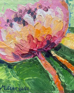 Colourful French Impressionist Oil Painting Of Stunning Pink Flowers