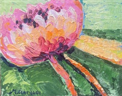 Peinture à l'huile impressionniste française colorée de fleurs roses étonnantes