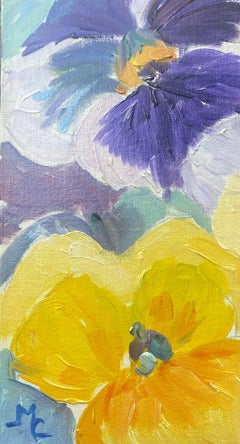 Colorido óleo impresionista francés Pensamientos morados y amarillos