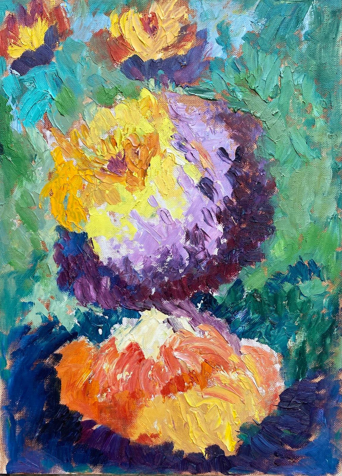 Abstract Painting Maggy Clarysse - Peinture à l'huile impressionniste française - Fleur abstraite 