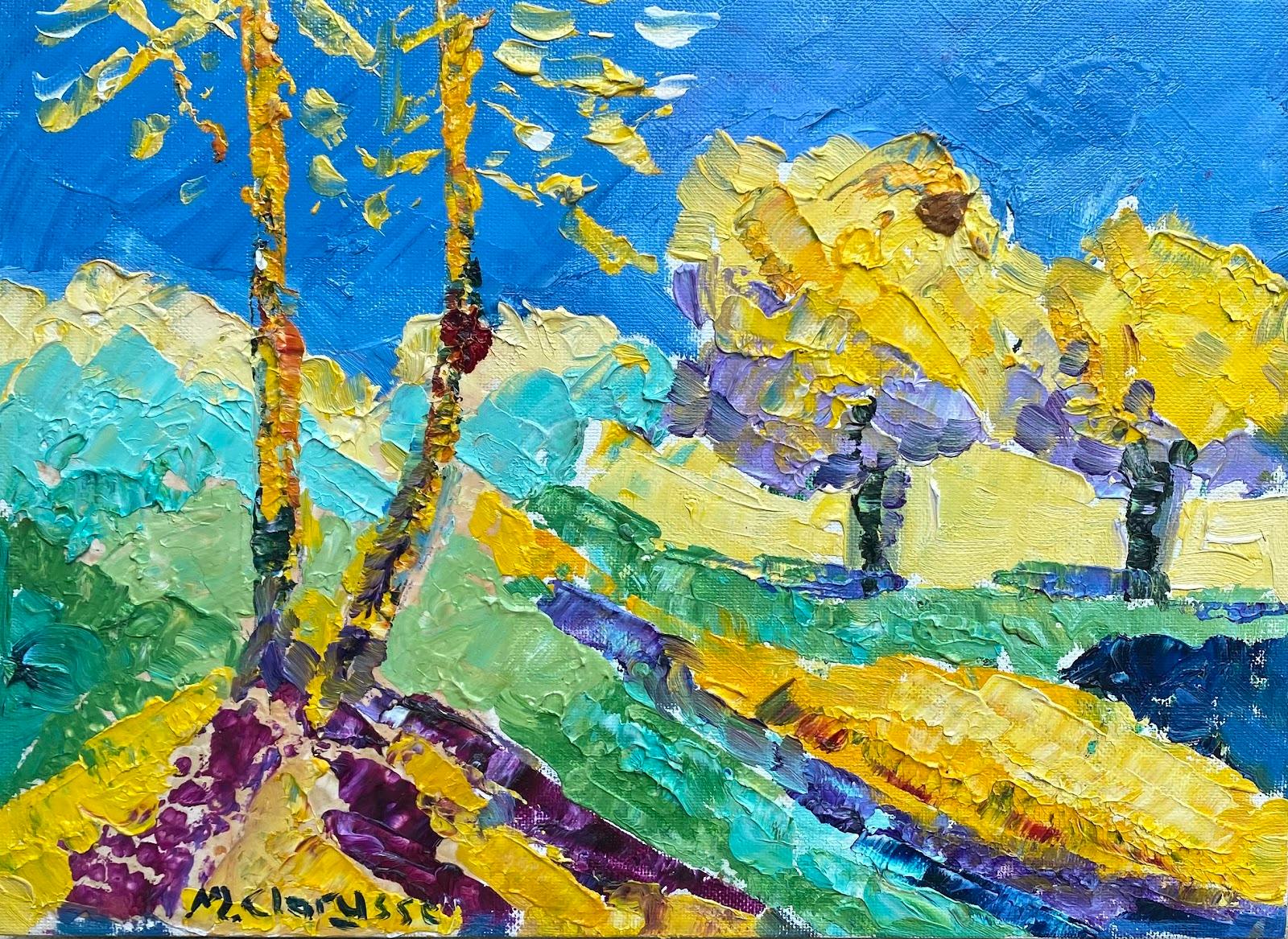 Impressionistisches Ölgemälde, Französisches Gemälde, Sonnenuntergang mit Bäumen