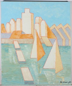 Maggy Clarysse (1931-2011) - Contemporary Oil, Cubist Harbour Scene