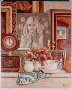 Maggy Clarysse (1931-2011) - Oil, Still Life with Flowers & Painted Portraits