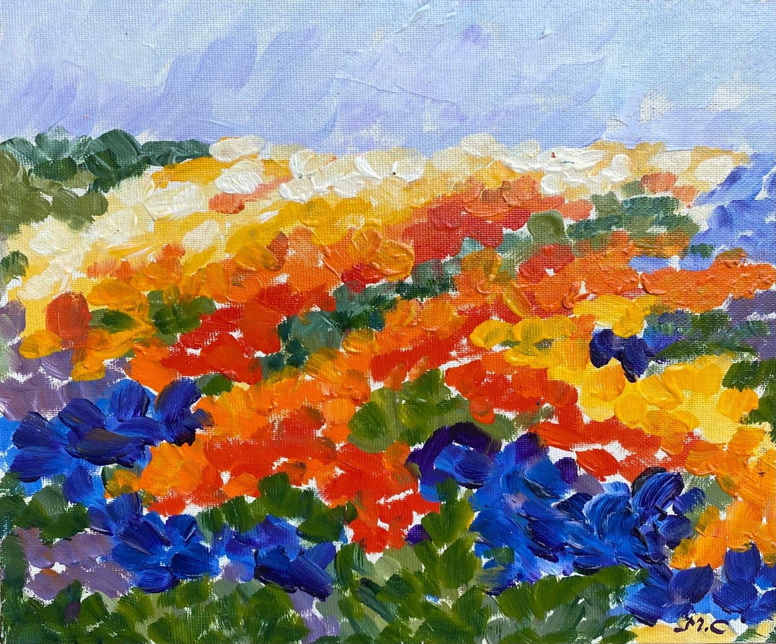 Multi-colored French Impressionist Oil Painting Dotty Field