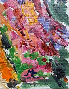 Peinture à l'huile impressionniste française multicolore représentant un chemin et un paysage de montagne