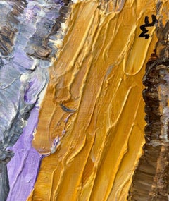 Colores apagados Pintura al óleo impresionista francesa Paisaje dorado y morado