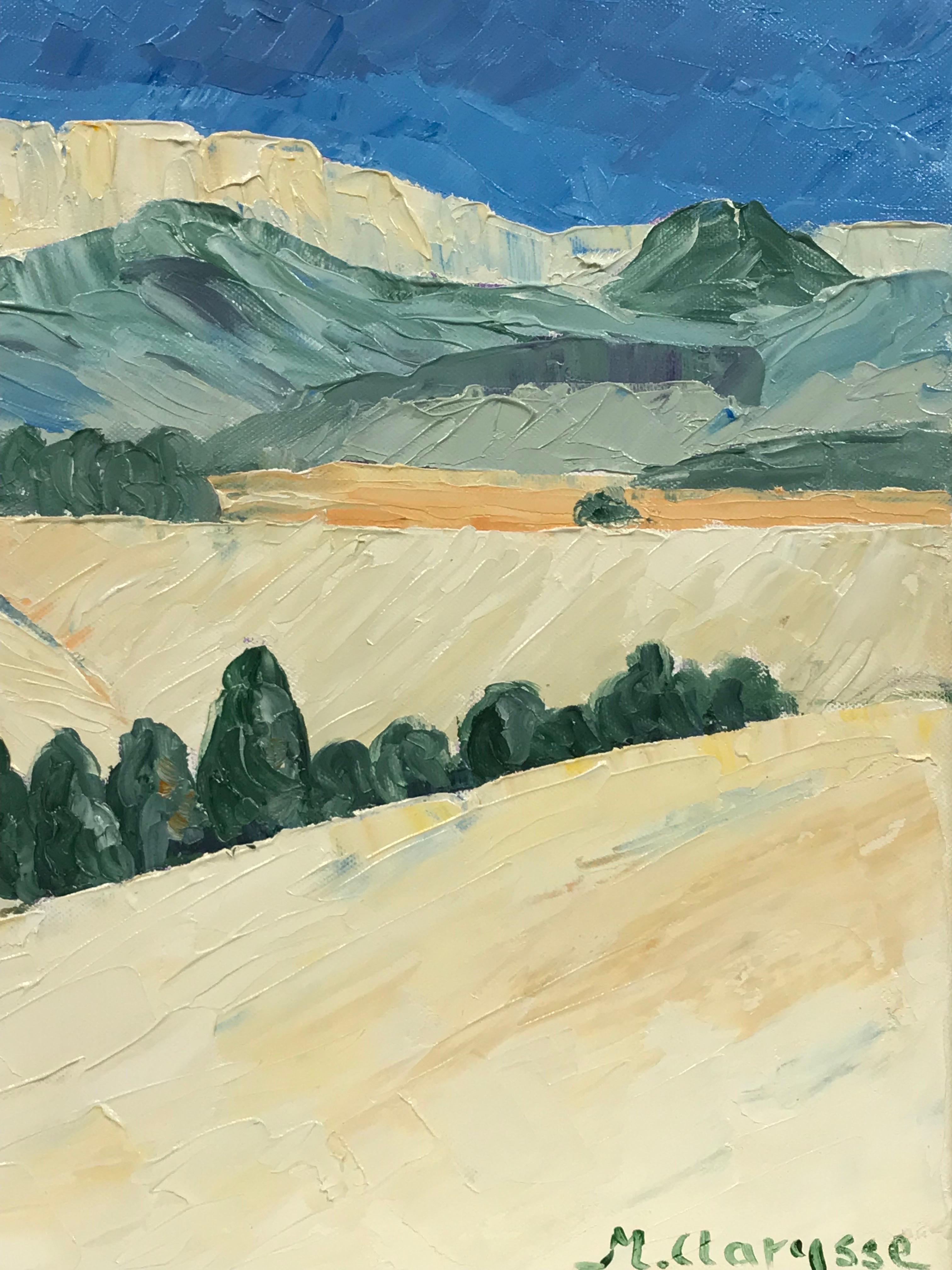 Les champs d'hiver en Provence, peinture à l'huile impressionniste - Painting de Maggy Clarysse