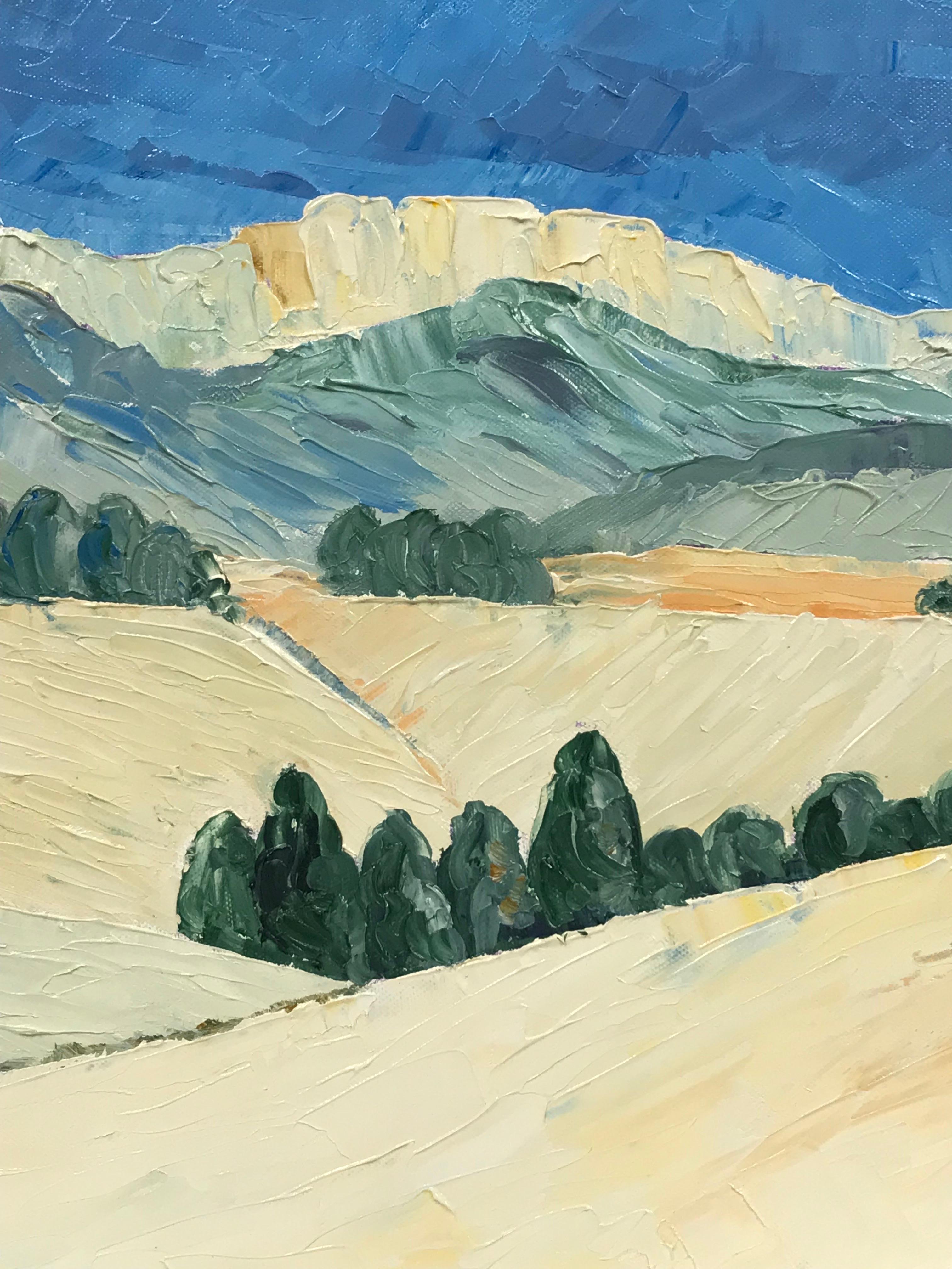 Les champs d'hiver en Provence, peinture à l'huile impressionniste - Impressionnisme Painting par Maggy Clarysse