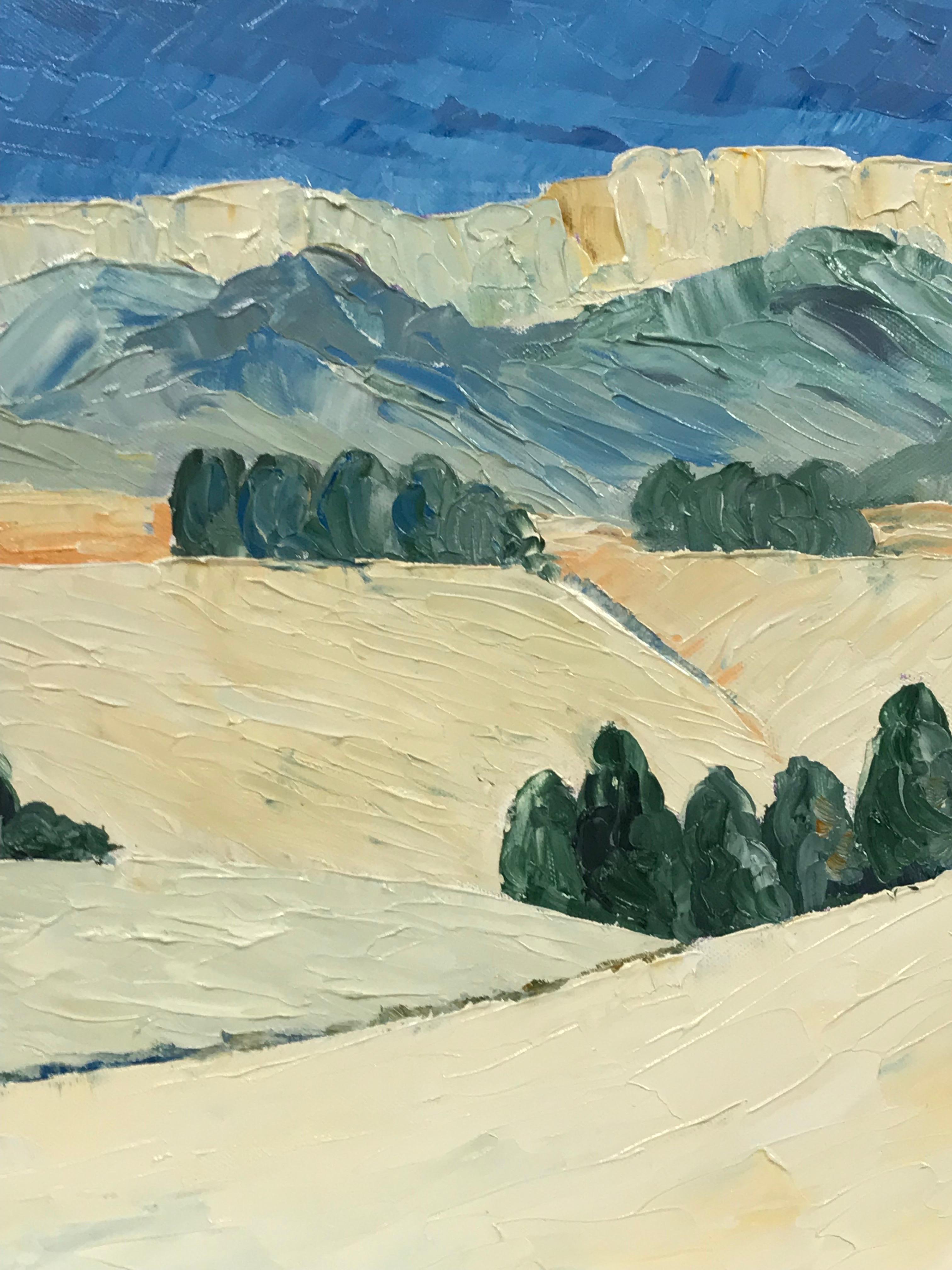 Les champs d'hiver en Provence, peinture à l'huile impressionniste - Beige Still-Life Painting par Maggy Clarysse