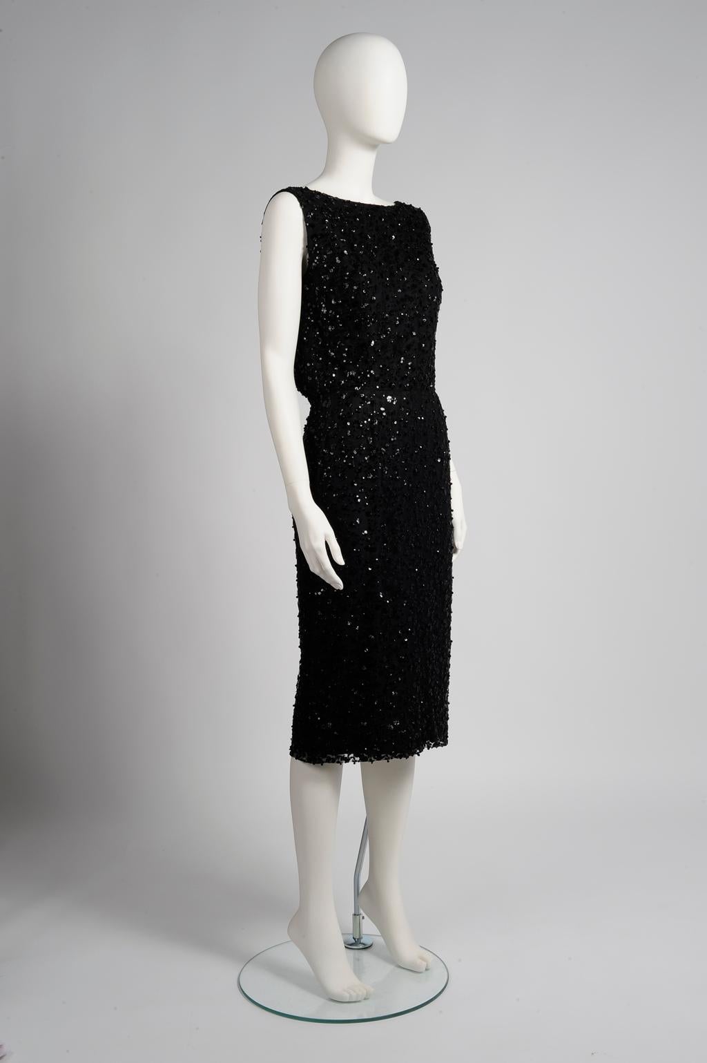 Black Maggy Rouff Haute Couture Open-Back Sequin-Embellished Tulle Cocktail Dress For Sale