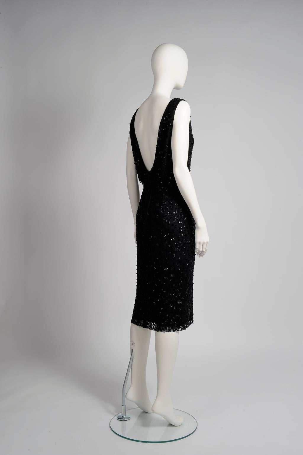 Maggy Rouff Haute Couture Open-Back Sequin-Embellished Tulle Cocktail Dress For Sale 1