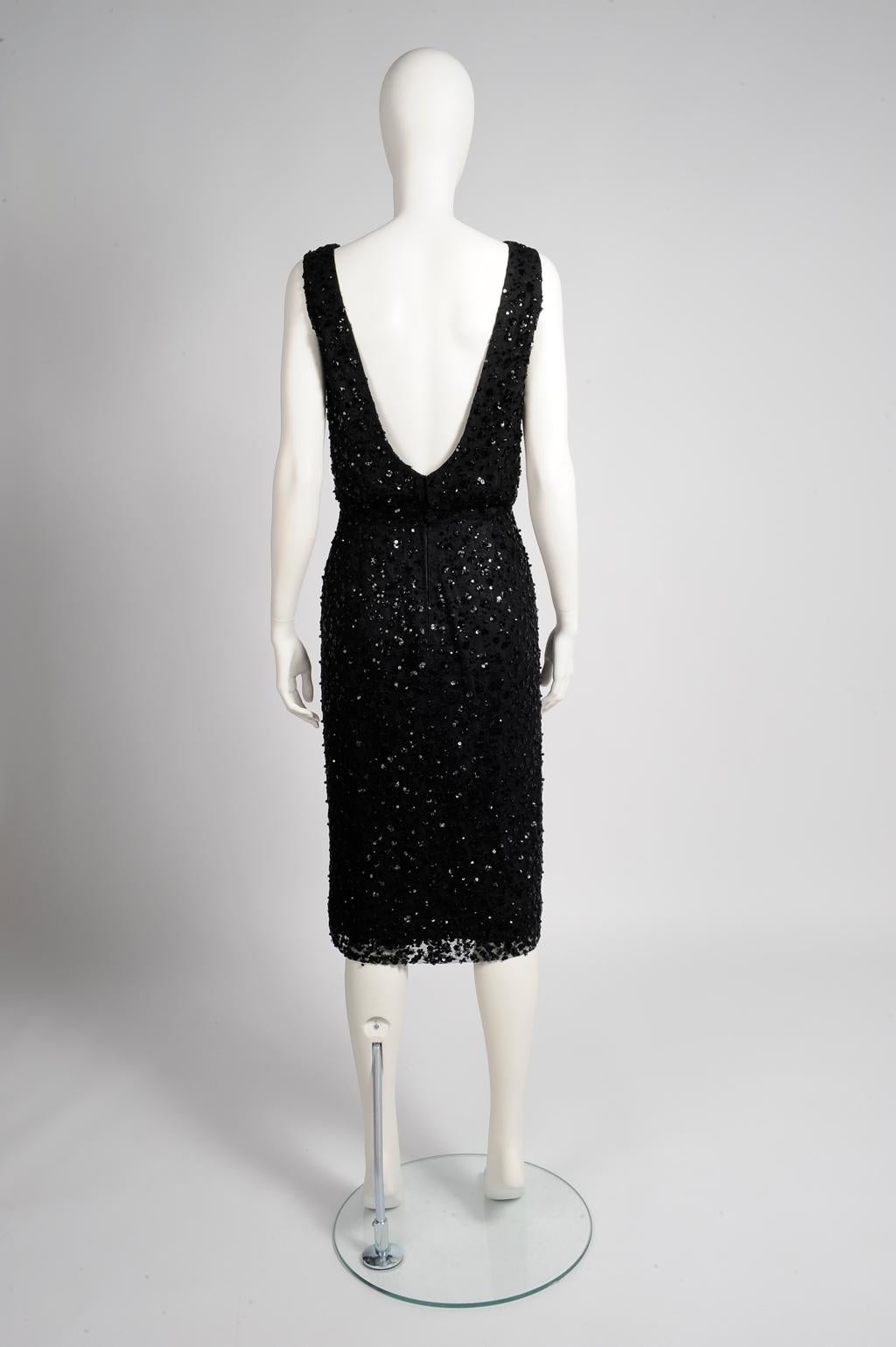 Maggy Rouff Haute Couture Open-Back Sequin-Embellished Tulle Cocktail Dress For Sale 2