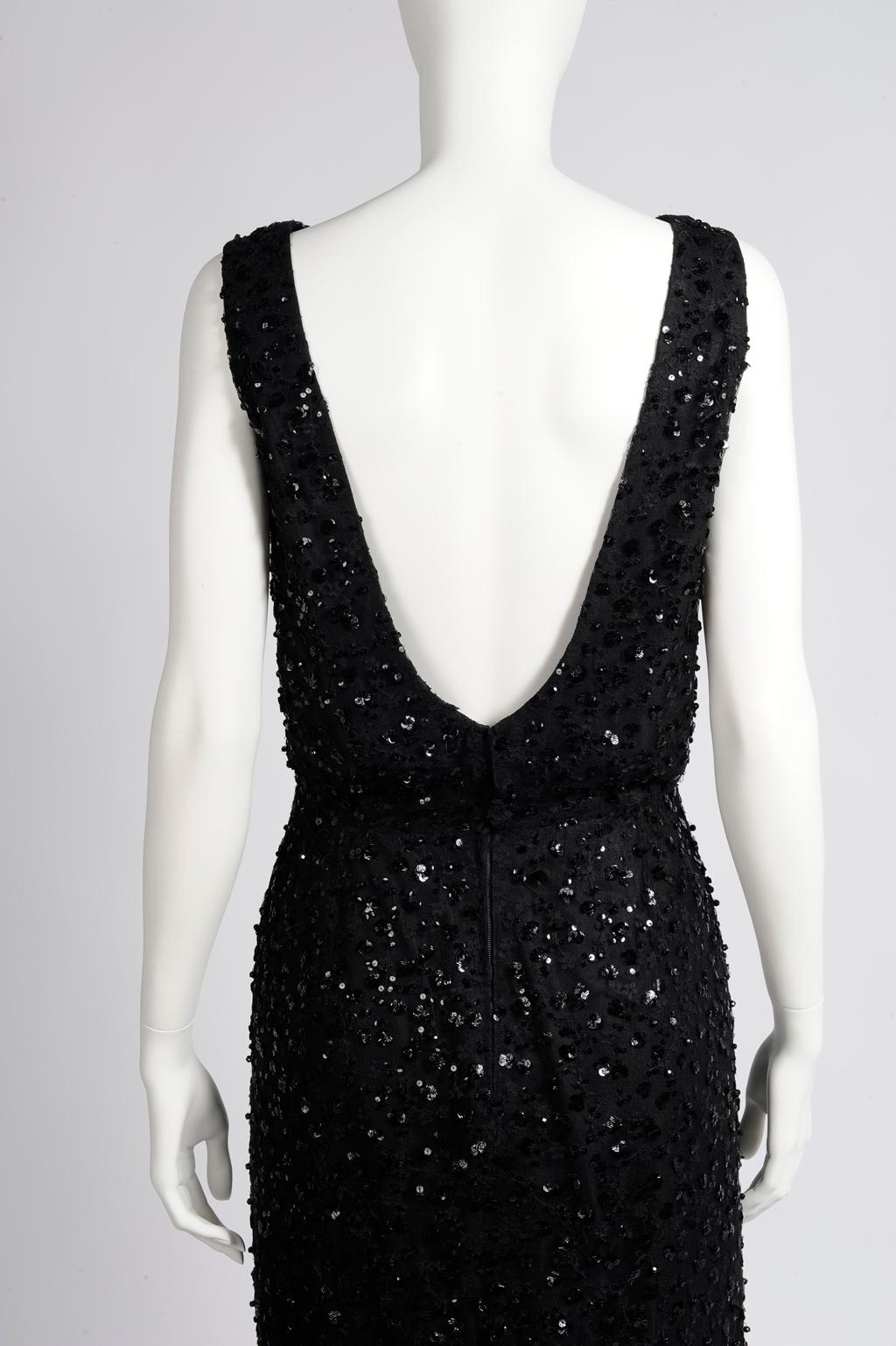 Maggy Rouff Haute Couture Open-Back Sequin-Embellished Tulle Cocktail Dress For Sale 3