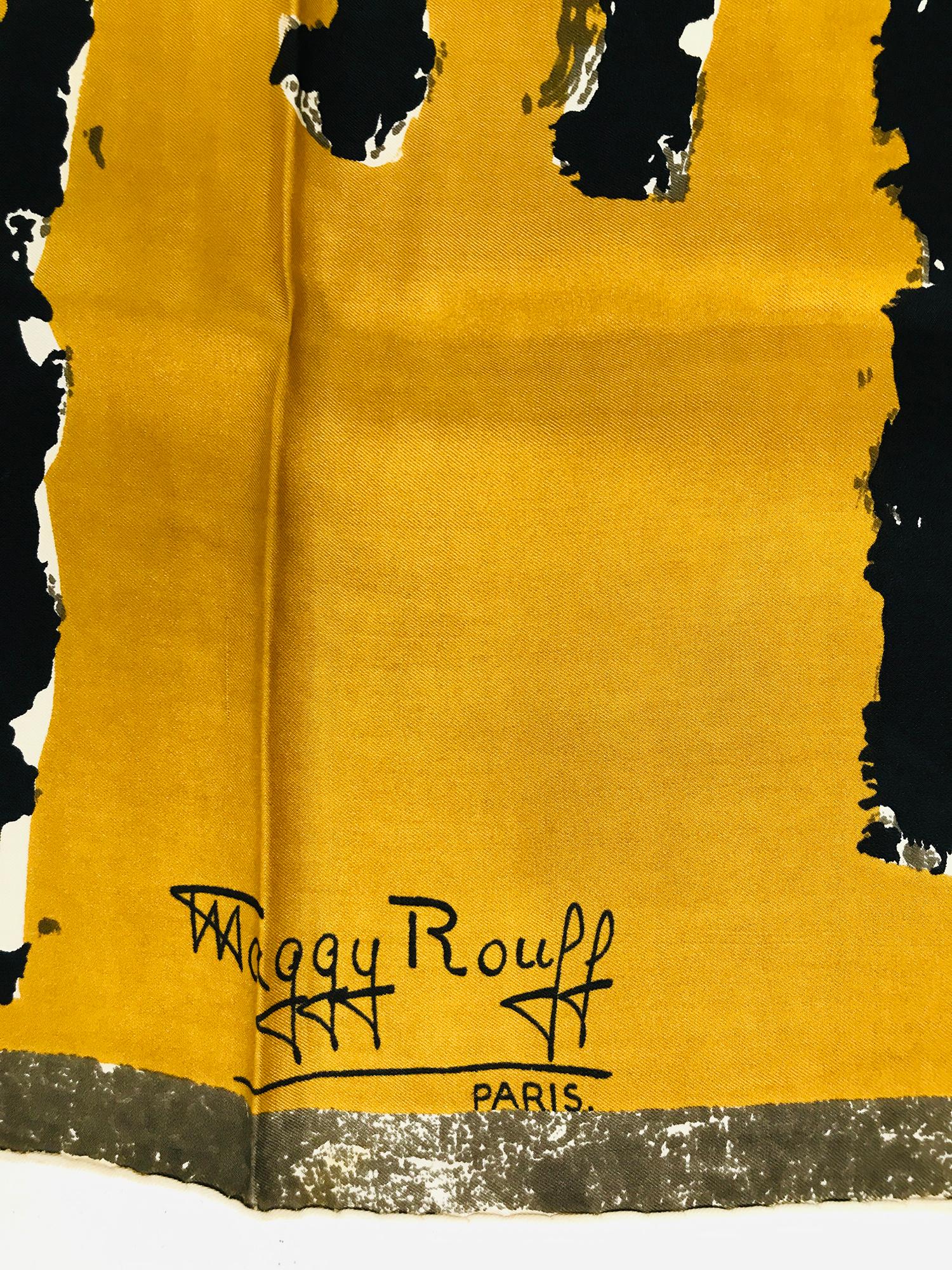 Maggy Rouff The cats of Paris, silk cat scarf in gold & black from the 1960s, perfect art to frame. 29 1/2