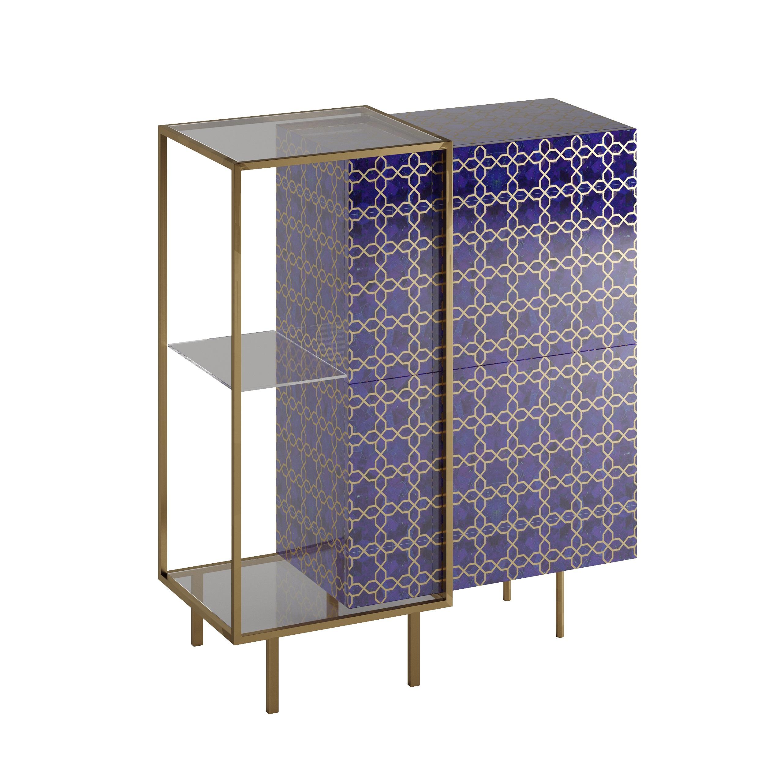 Indian Maghreb Sideboard In Semi-Precious Stone With Metal Accent For Sale