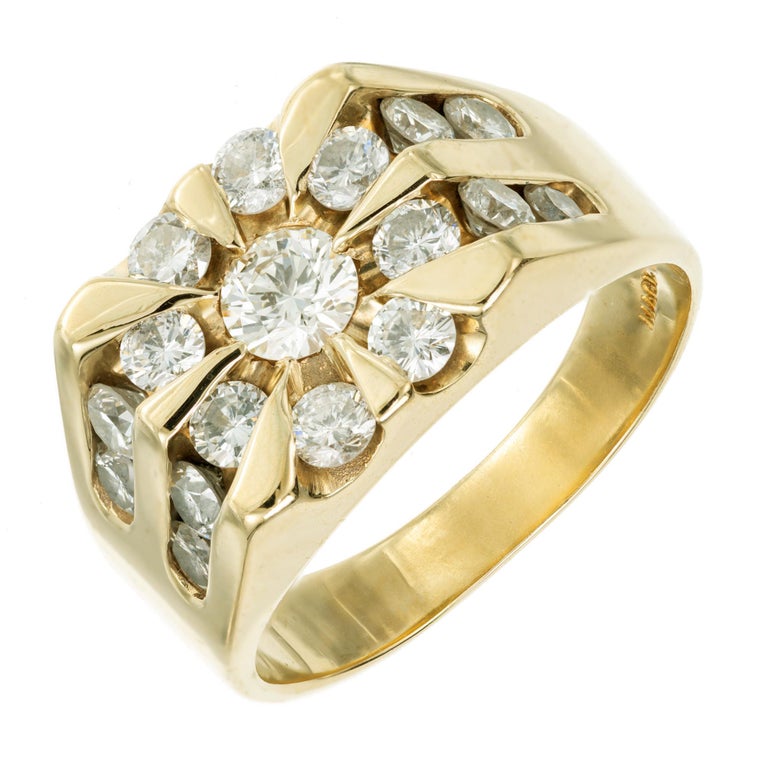 Magic Glo 1.56 Carat Diamond Halo Yellow Gold Men's Ring For Sale at ...