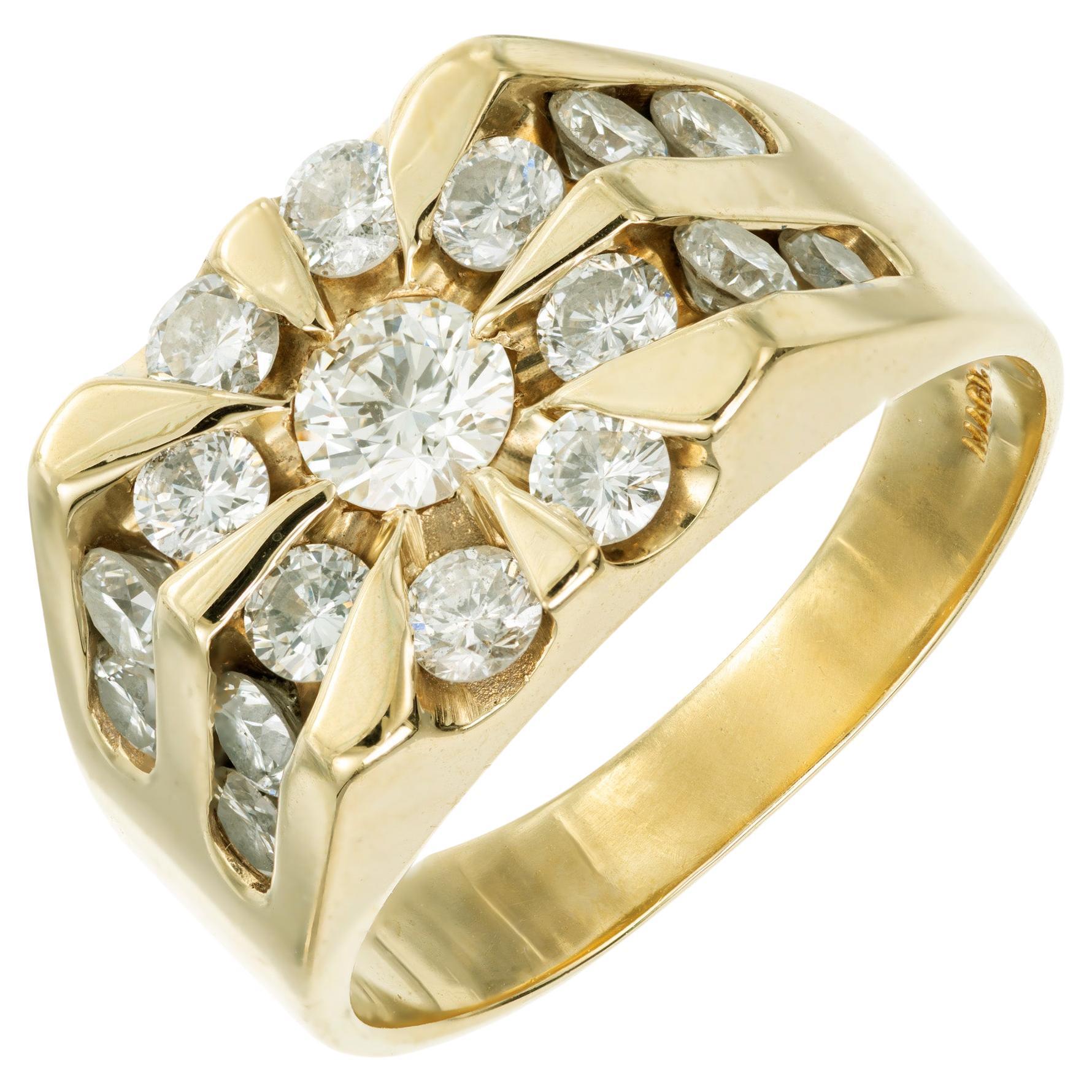 Magic Glo 1.56 Carat Diamond Halo Yellow Gold Men's Ring For Sale