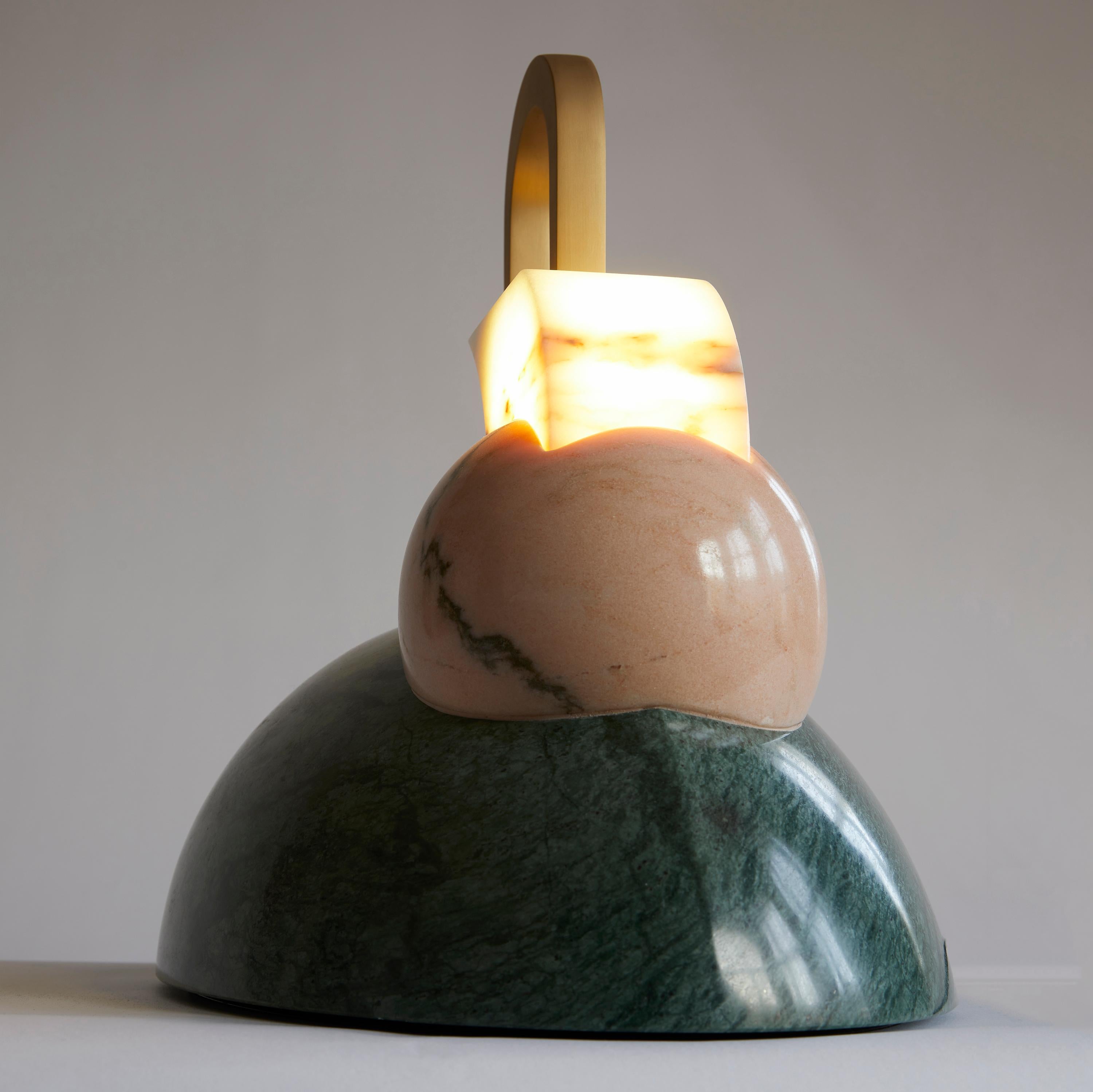 Portuguese Modern Handcrafted Sculptural Table Lamp in Marble and Brass by BelBar Studio For Sale
