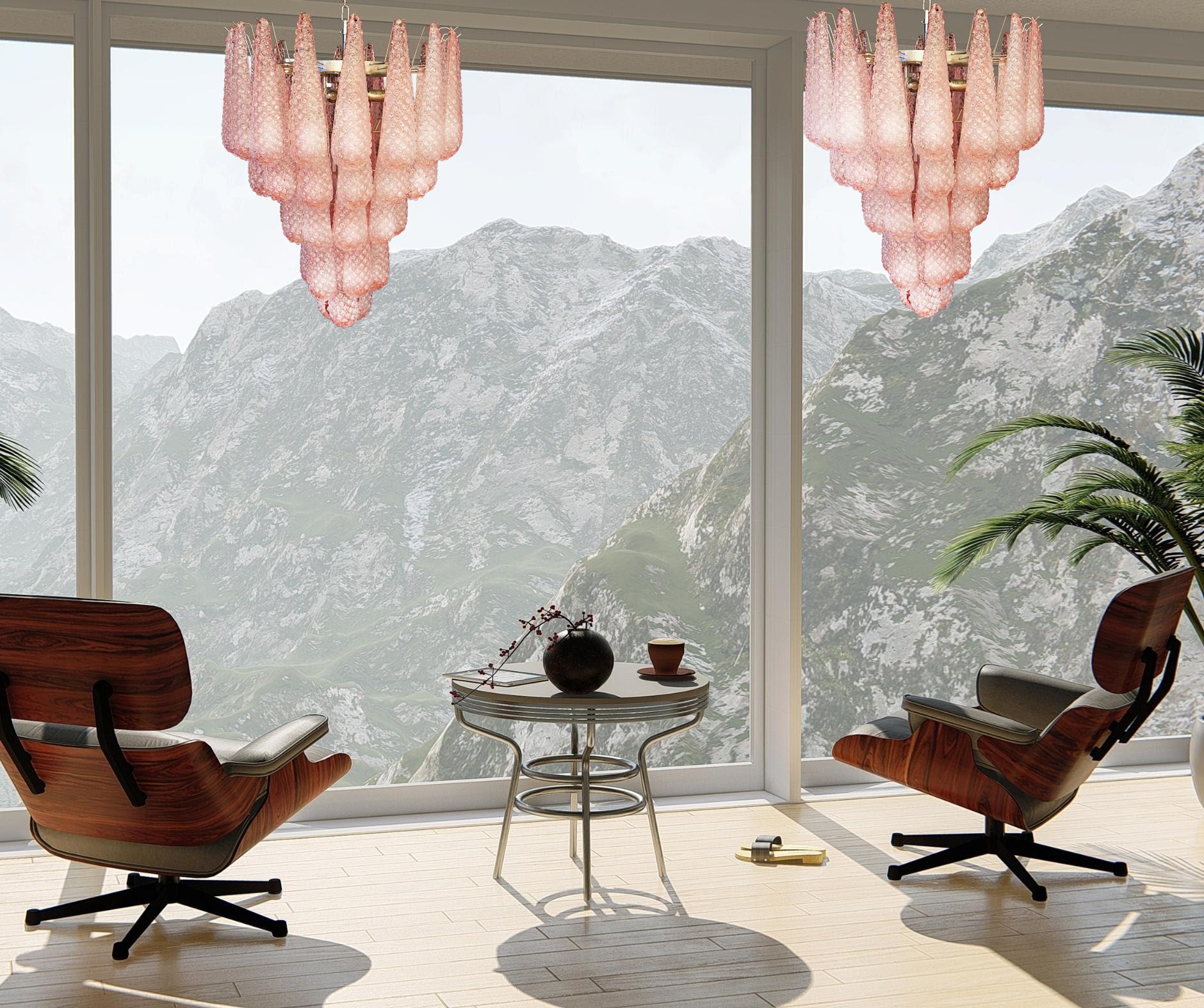 Fine XX secolo Magico lampadario a gocce rosa di Murano in vendita