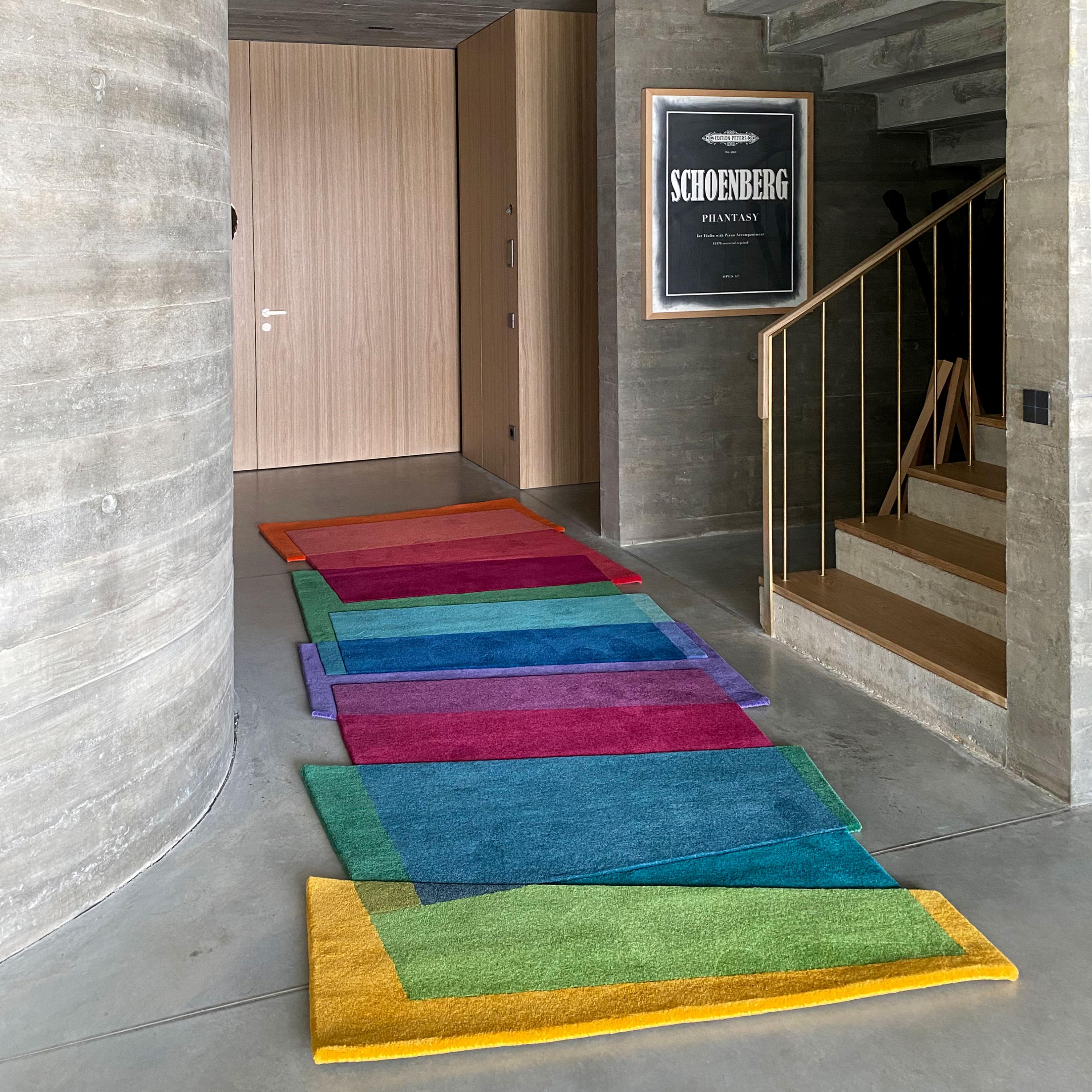 Wool Magic Stepping Stones Vibrant Multicolour Contemporary Runner Skinny Size For Sale