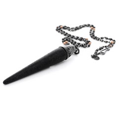 Oxidised Silver and Diamond Hand Carved Obsidian Obelisk Necklace