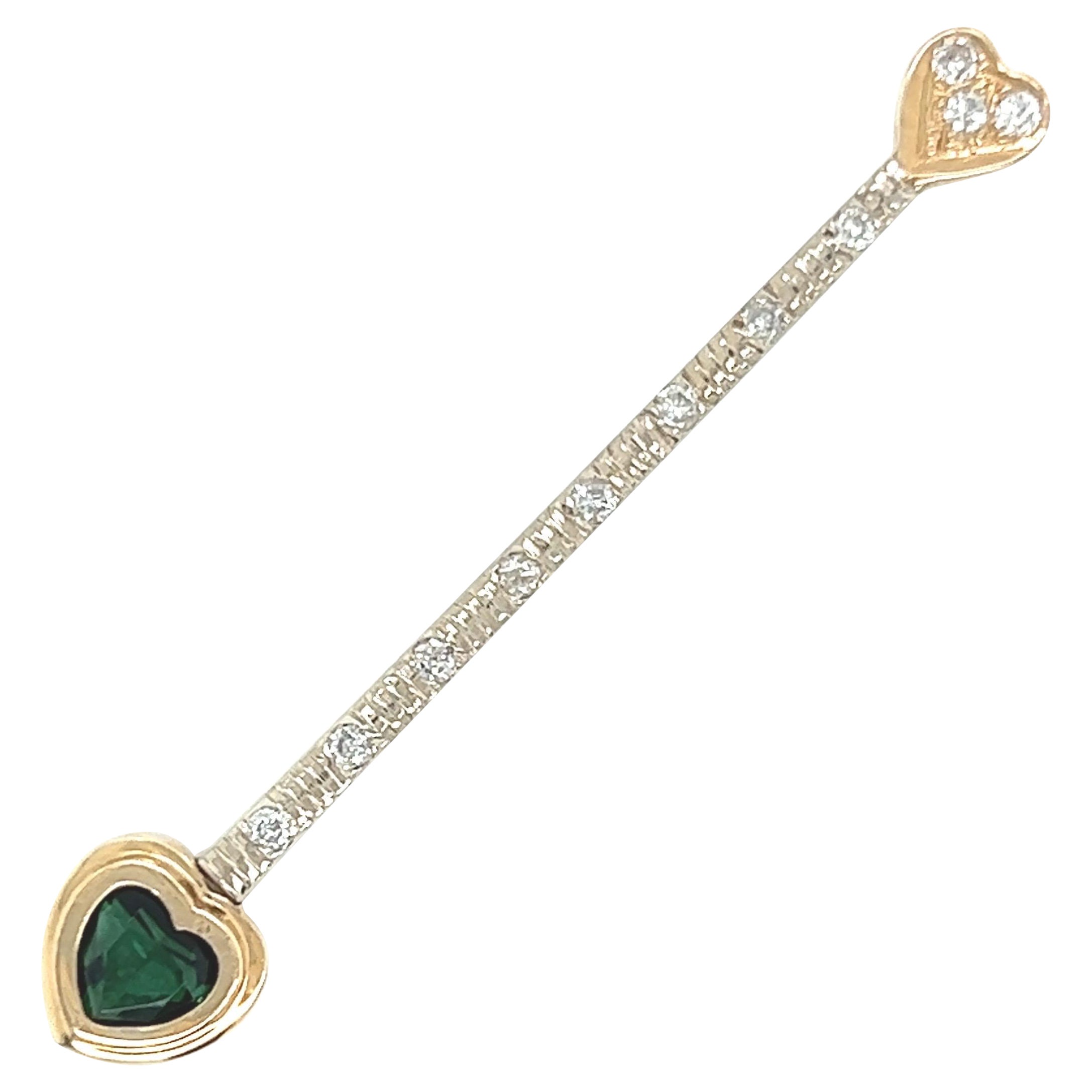 Magic Wand Pendant Green Tourmaline Heart And Diamonds Yellow/White Gold For Sale