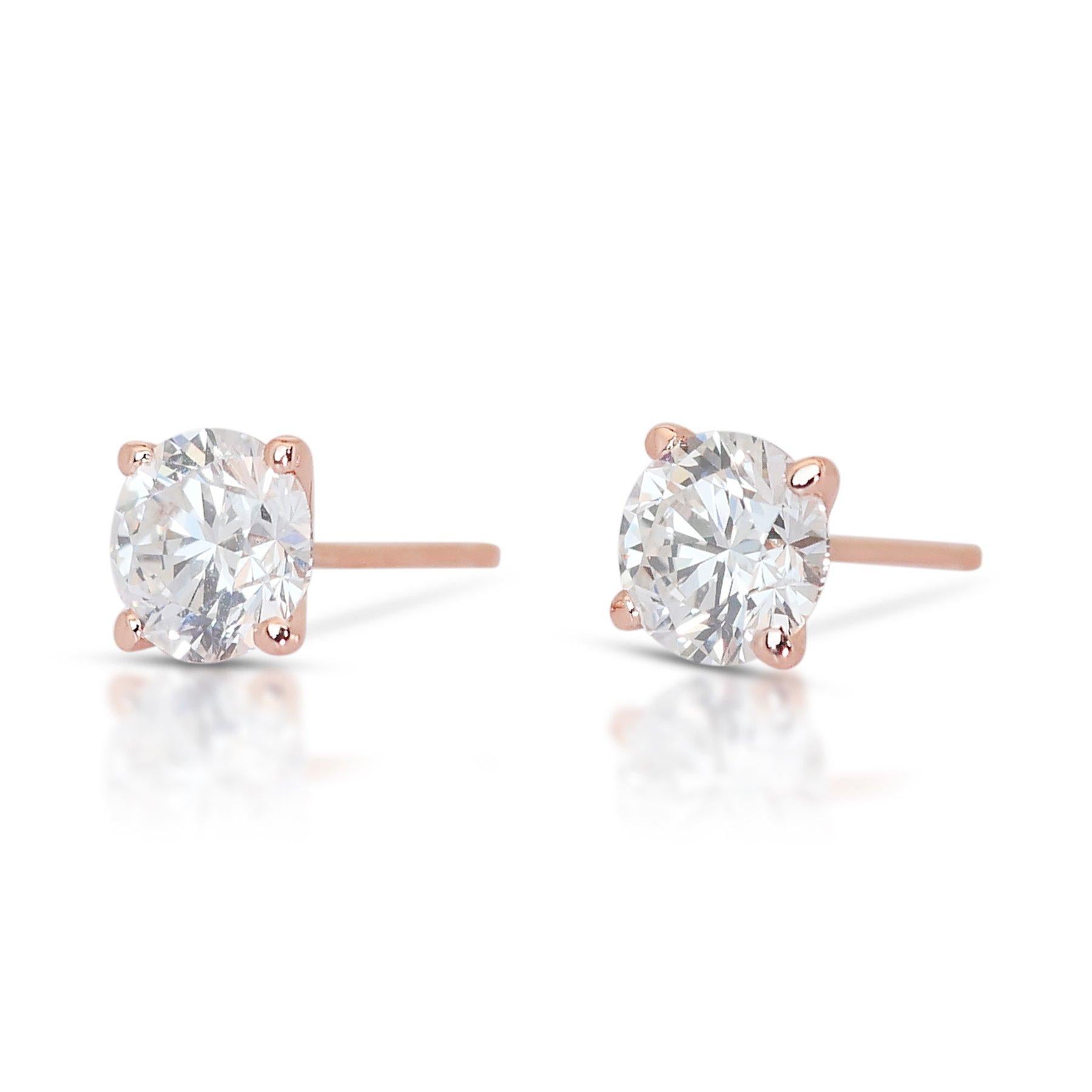 Round Cut Magical 18K Rose Gold Diamond Stud Earrings with 1.80ct - GIA Certified For Sale