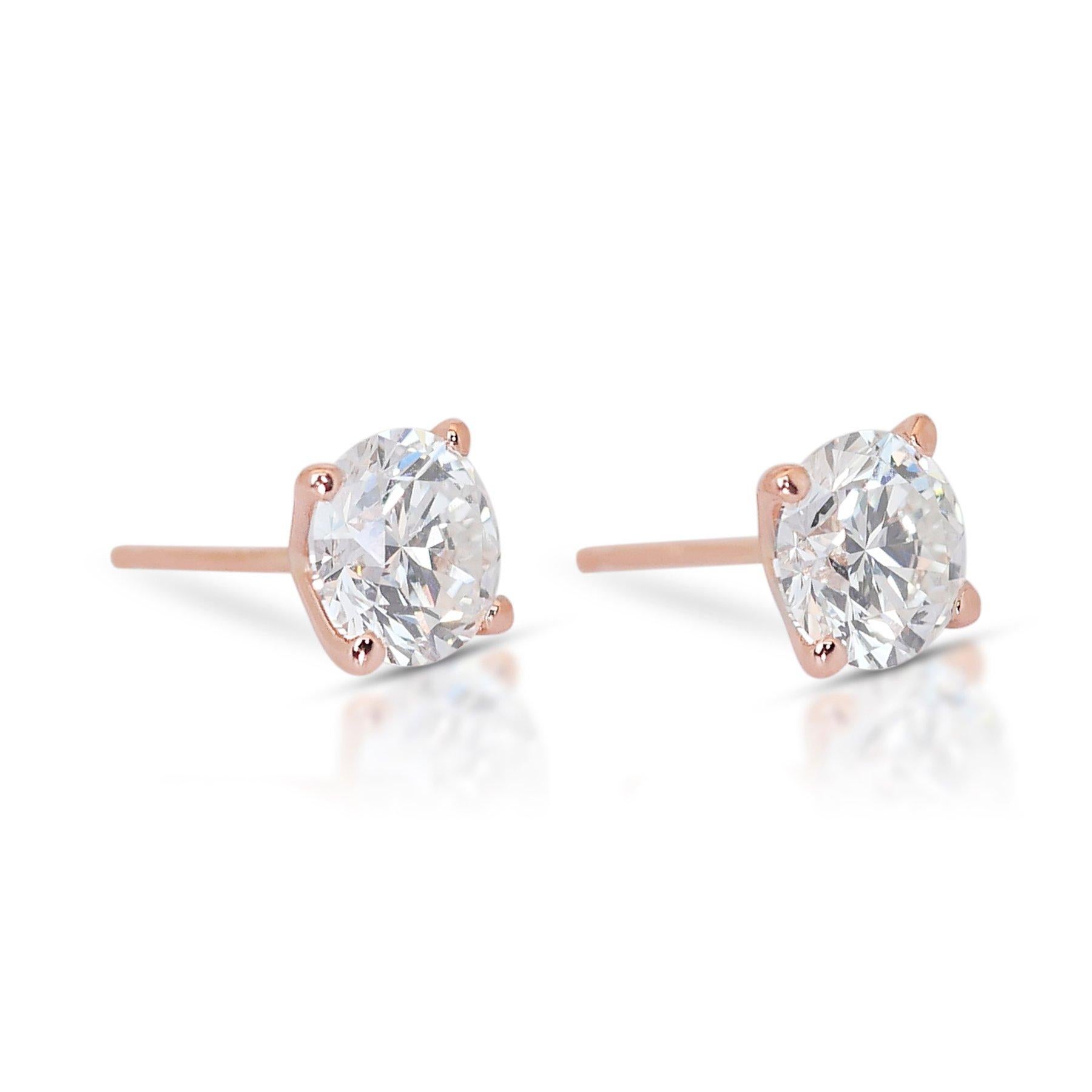 Magical 18K Rose Gold Diamond Stud Earrings with 1.80ct - GIA Certified In New Condition For Sale In רמת גן, IL