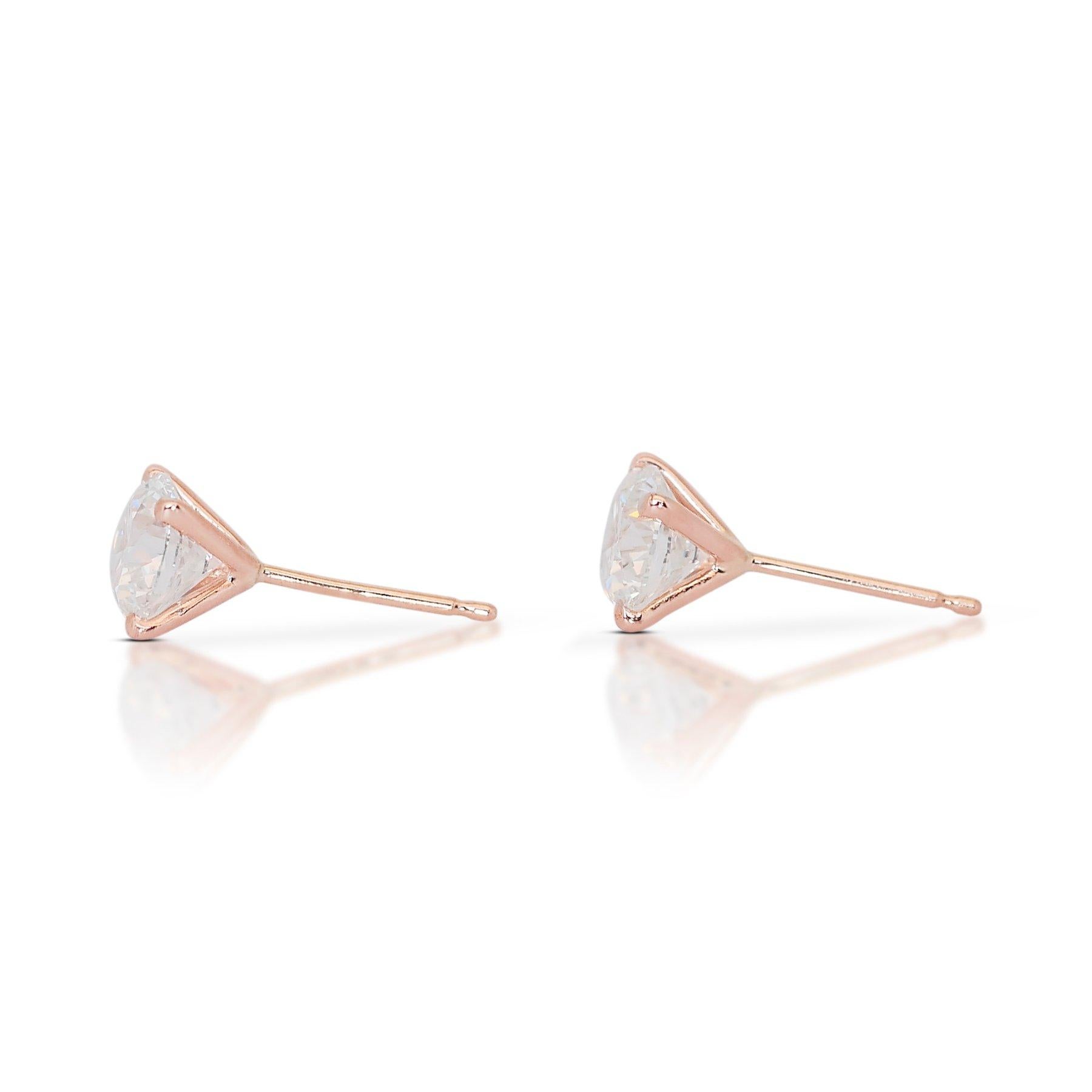 Magical 18K Rose Gold Diamond Stud Earrings with 1.80ct - GIA Certified For Sale 2