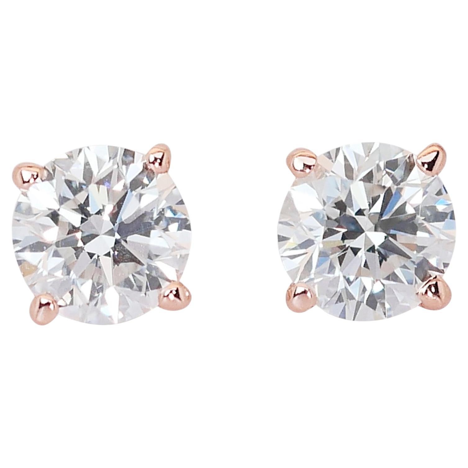 Magical 18K Rose Gold Diamond Stud Earrings with 1.80ct - GIA Certified For Sale