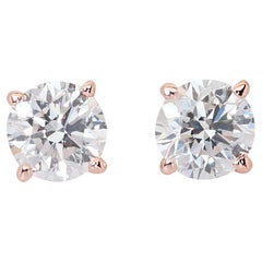 Clous d'oreilles magiques en or rose 18 carats avec diamants 1,80 carat, certifiés GIA