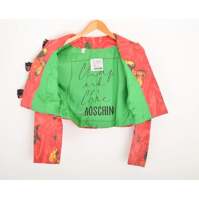 Men's Magical 1990's Vintage Moschino Mushrooms Trippy Cropped Boucle Jacket For Sale