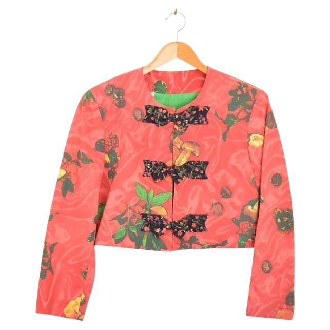Magical 1990's Vintage Moschino Mushrooms Trippy Cropped Boucle Jacket For Sale