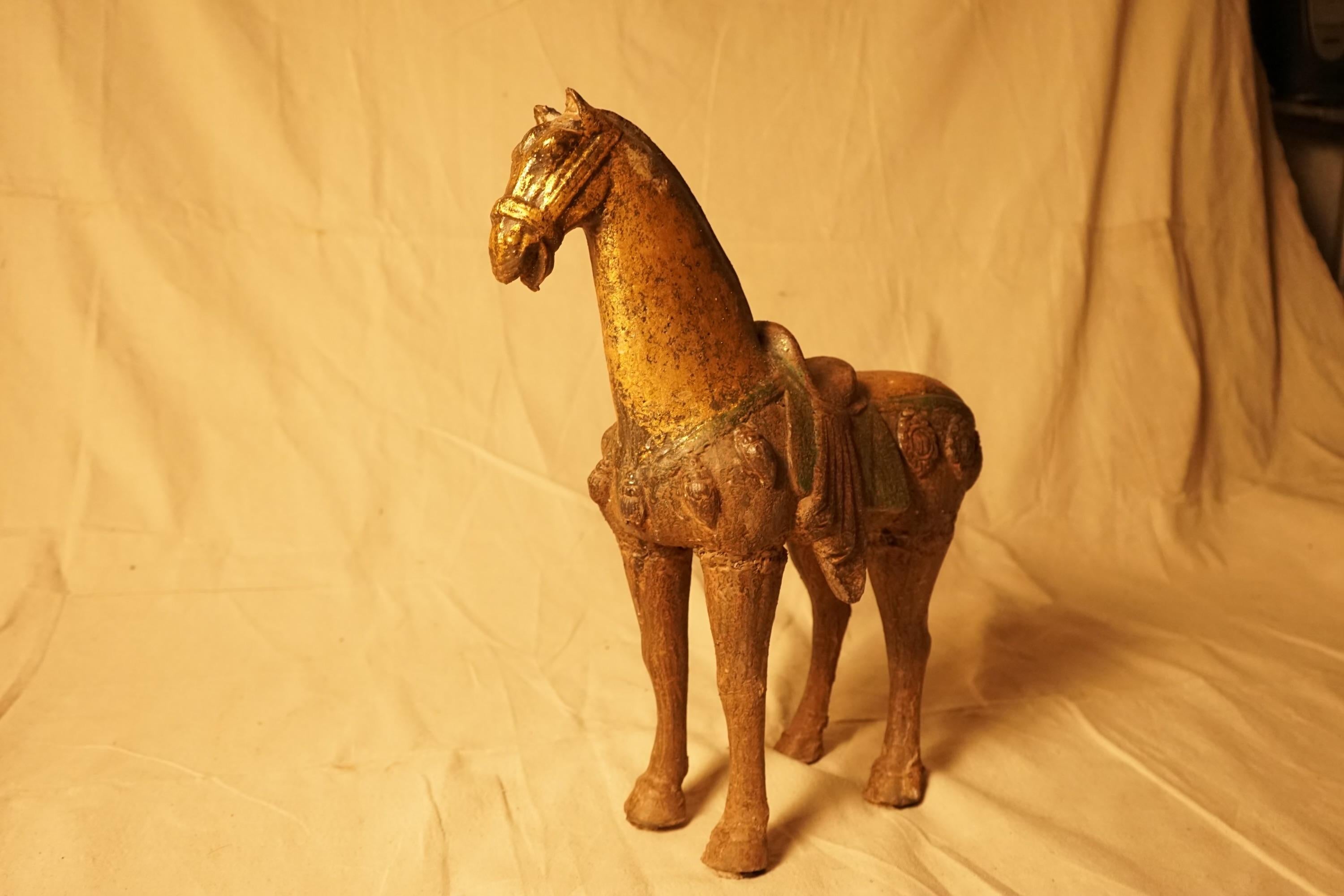 Chinese Export Magical Aged Metal Chinese Horse with Bronze Patina For Sale