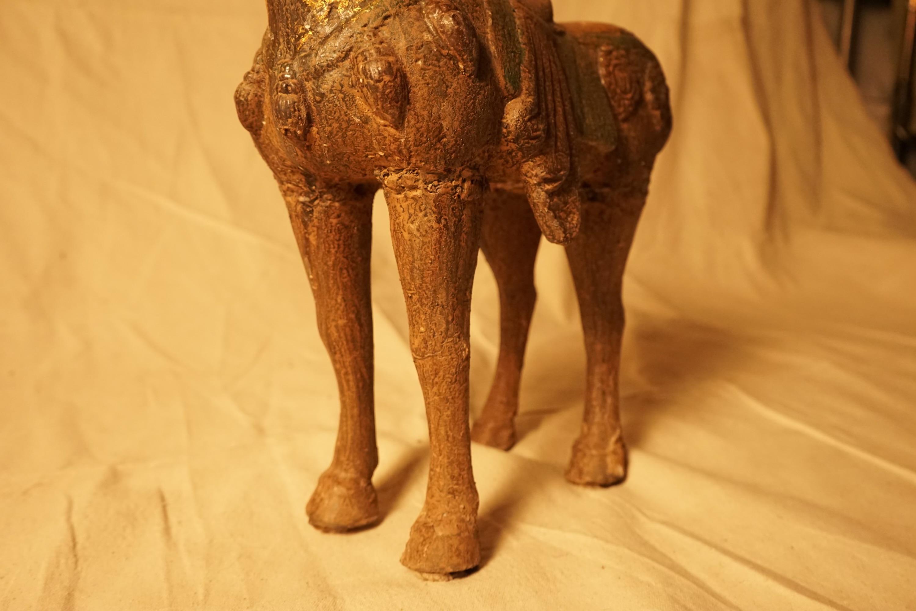 Magical Aged Metal Chinese Horse with Bronze Patina In Good Condition For Sale In Hopewell, NJ