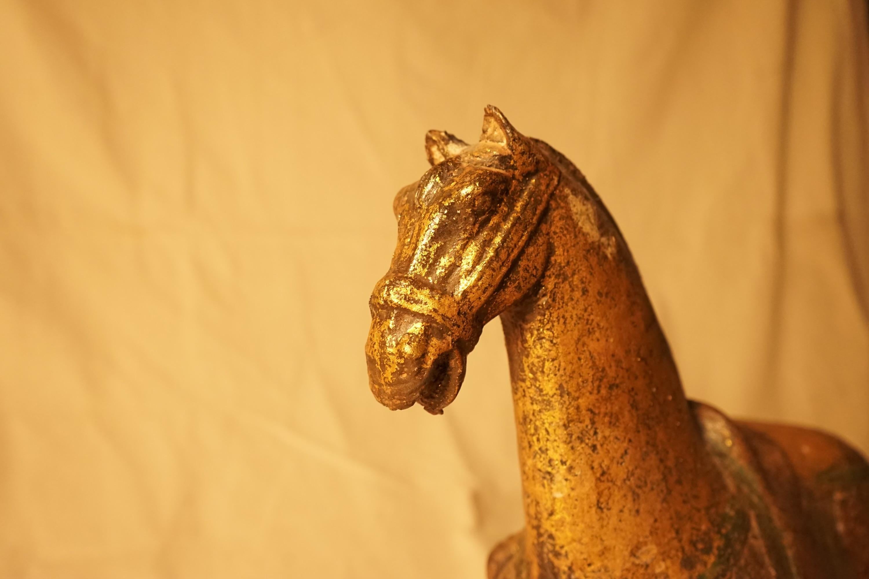 Mid-20th Century Magical Aged Metal Chinese Horse with Bronze Patina For Sale