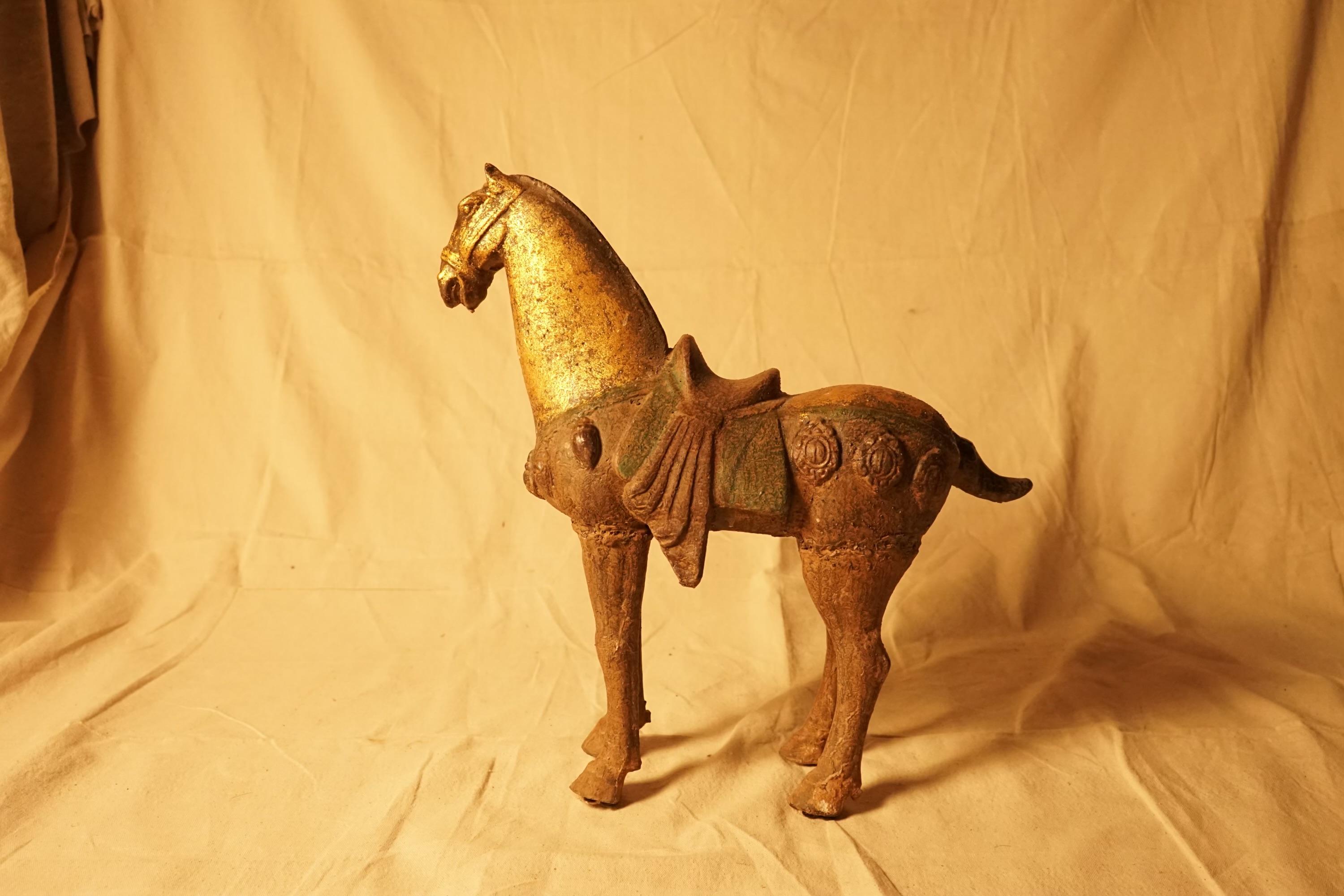 Magical Aged Metal Chinese Horse with Bronze Patina For Sale 1