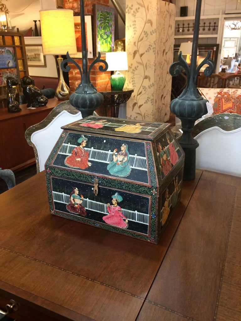 Magical Antique Indian Large Odd Shaped HandPainted Treasure Box For Sale at 1stDibs magical