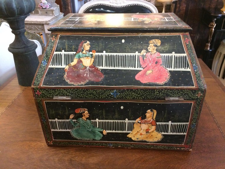 Magical Antique Indian Large Odd Shaped HandPainted Treasure Box For