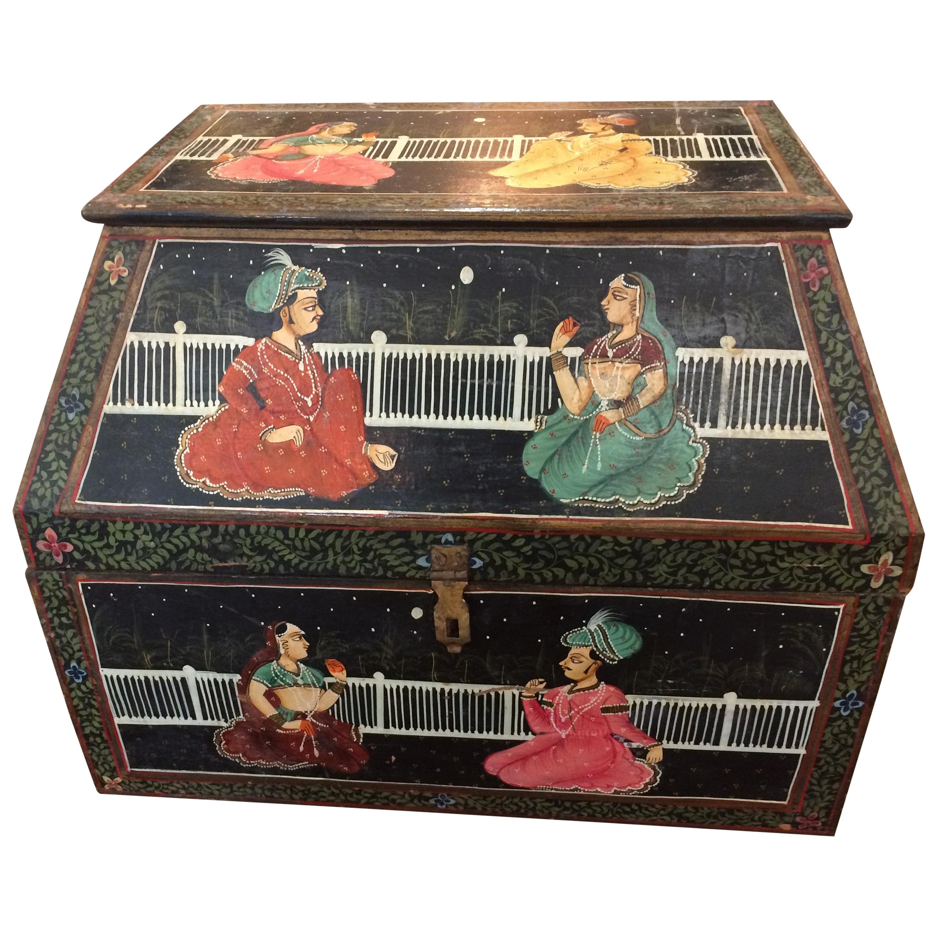 Magical Antique Indian Large Odd Shaped HandPainted Treasure Box For