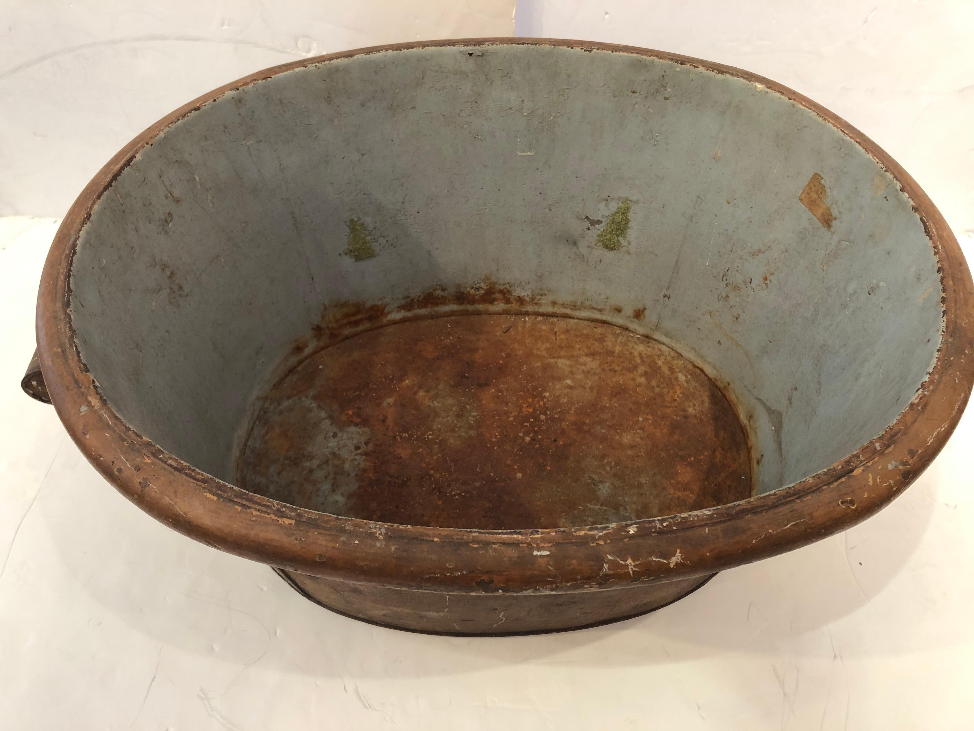 French Magical Antique Metal Tole Wash Basin Centerpiece with Handles For Sale