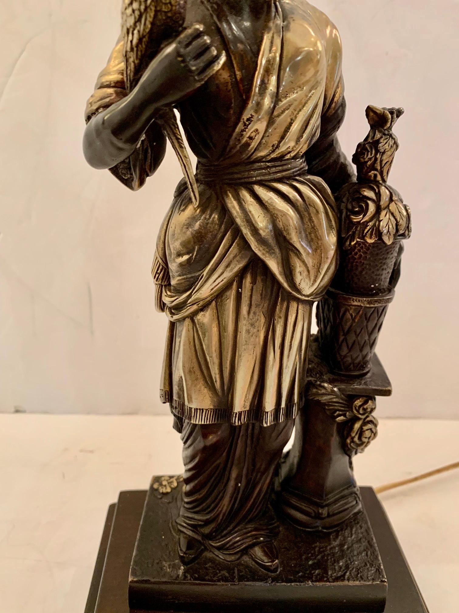 Magical Elegant Silver and Bronze Patina Asian Figural Lamp In Good Condition For Sale In Hopewell, NJ