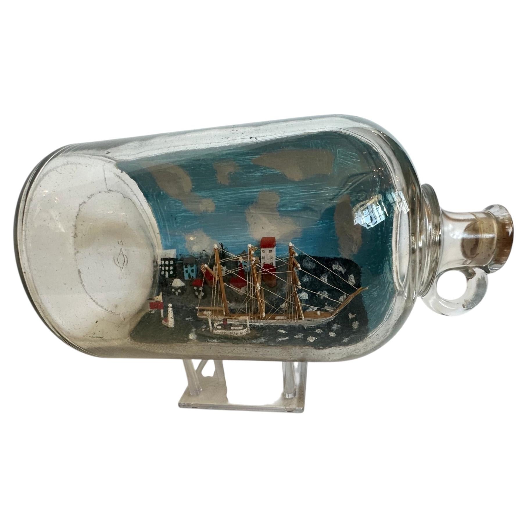 Magical Folk Art New England Ship in a Bottle