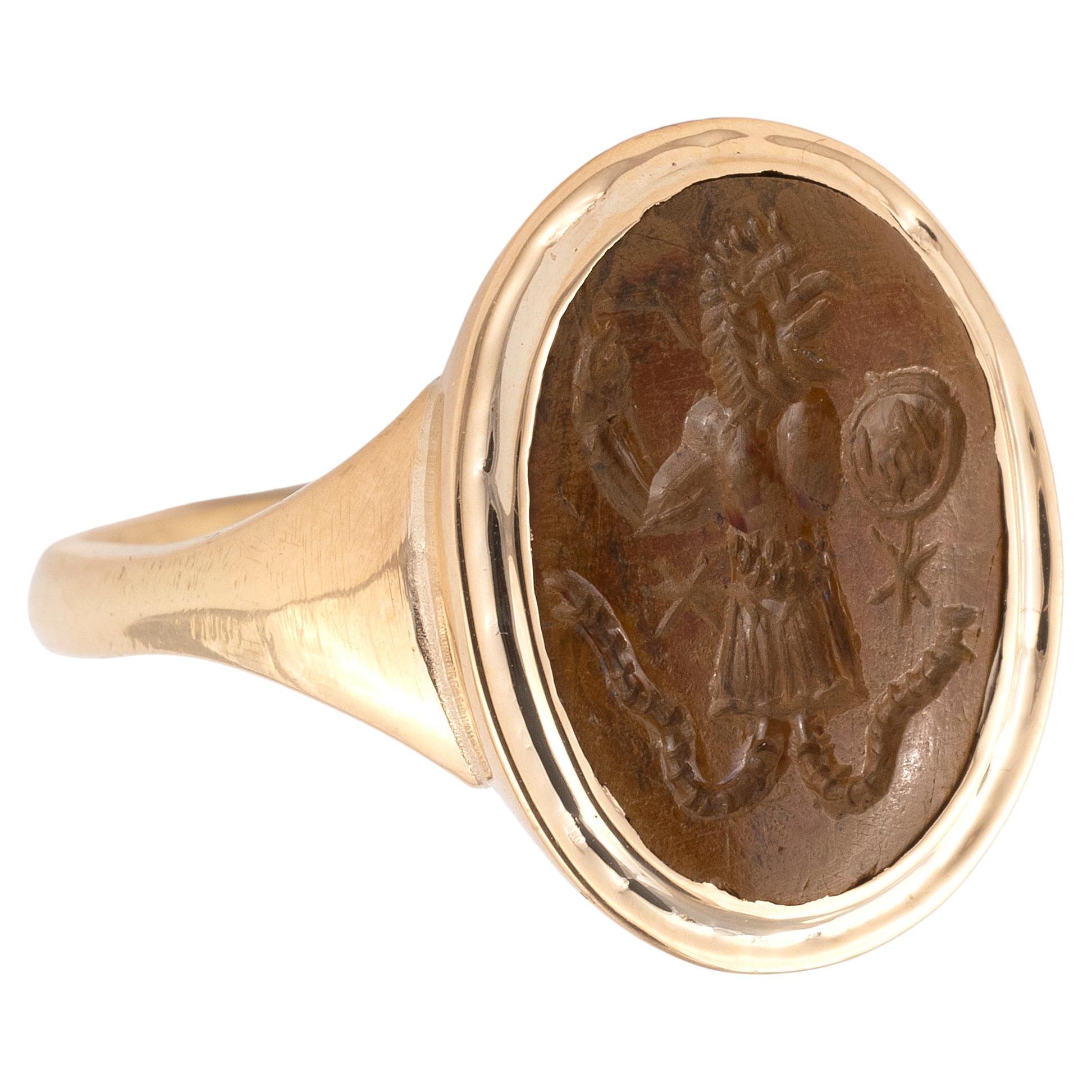 Bague magique en or avec une intaille en jaspe ancien et en pierre d'Abraxas Bon état - En vente à Firenze, IT