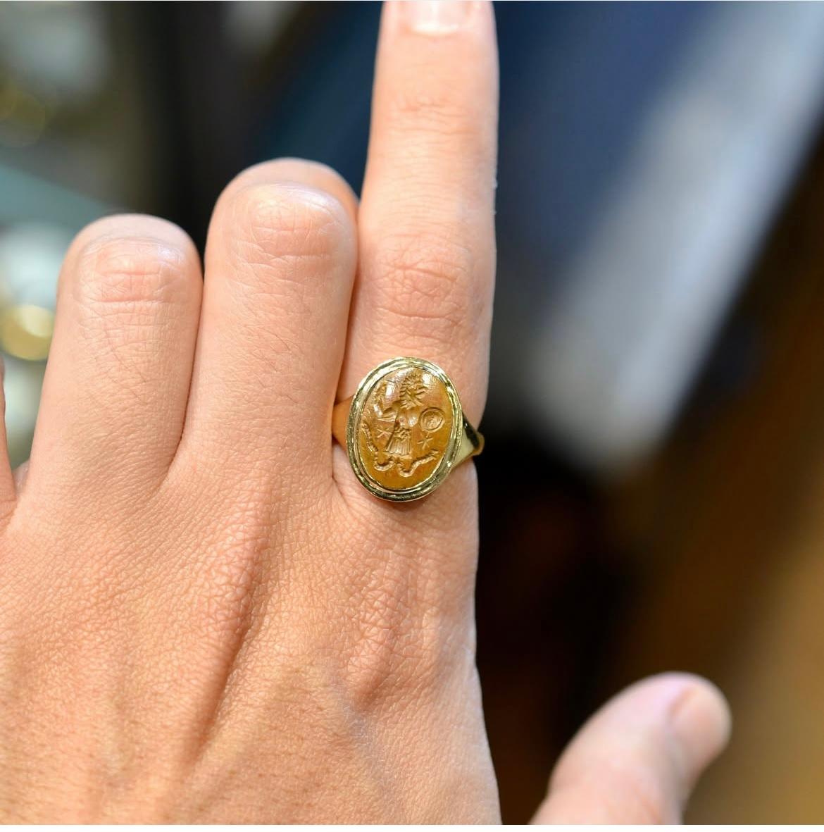 Magical Gold Ring With An Ancient Jasper Abraxas Stone Intaglio 1