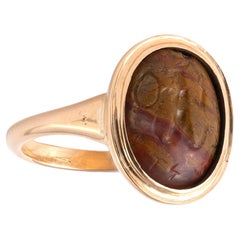 Magical Gold Ring With An Ancient Jasper Abraxas Stone Intaglio