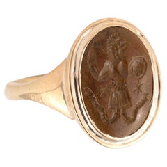 Magical Gold Ring With An Ancient Jasper Abraxas Stone Intaglio